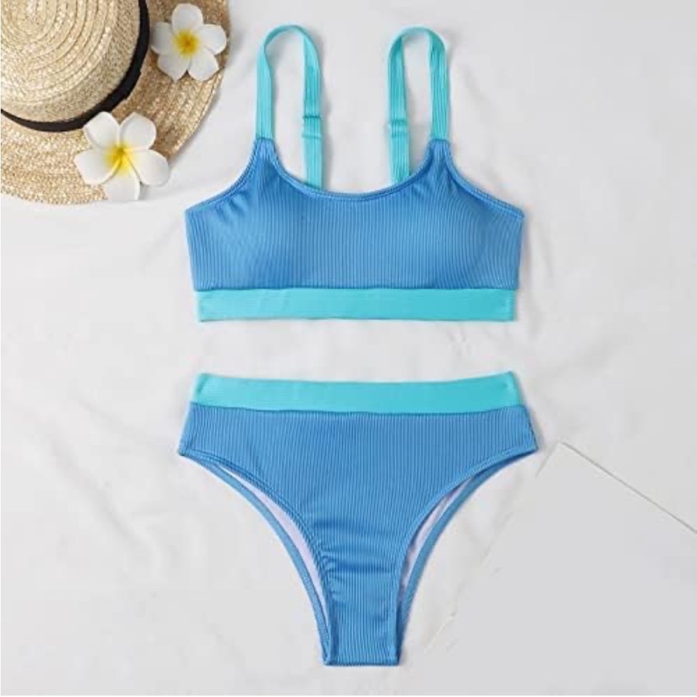 Blue high rise high waist Bikini Set